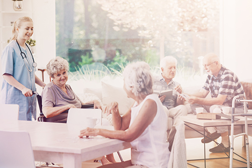 Group of elderly people socializing